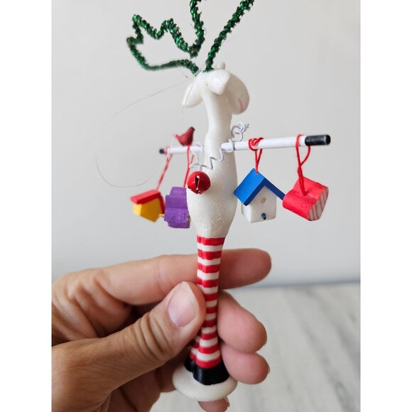 Glitter reindeer birdhouse ornament cardinal Bell Xmas tree sparkle deer - Picture 5 of 8